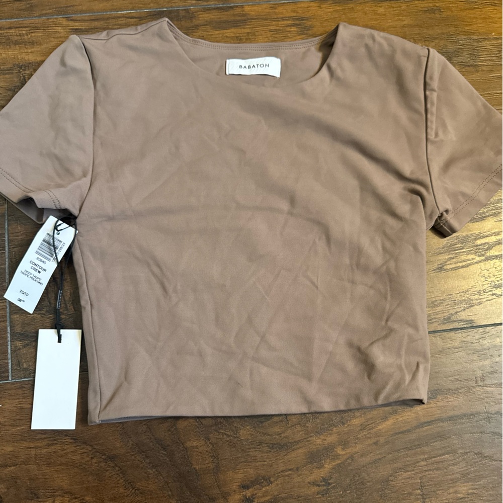 Aritzia Babaton Taupe Counter Short Sleeve Crop Women's Tee